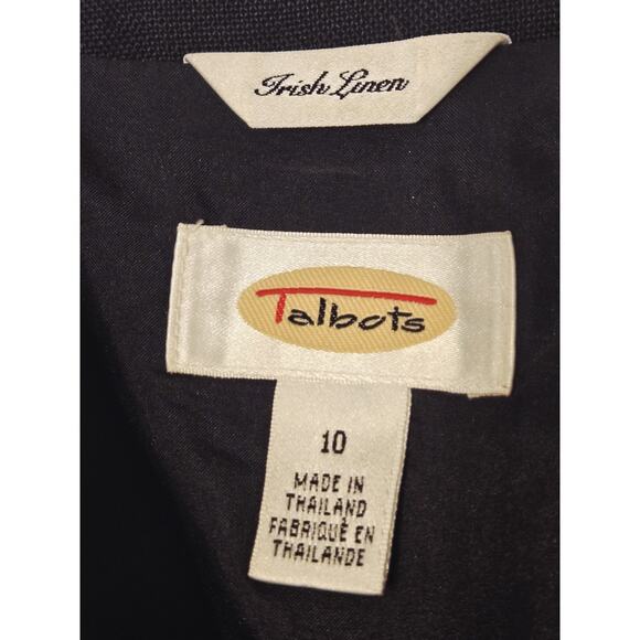 TALBOTS Irish Linen Black Button JACKET Blazer 10 VTG 3/4 SL Minimalist Office - Picture 2 of 7